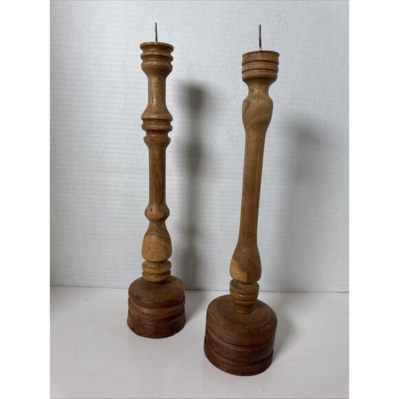 Vintage Handmade Wooden Spindle Candle Holders - Picture 2 of 10